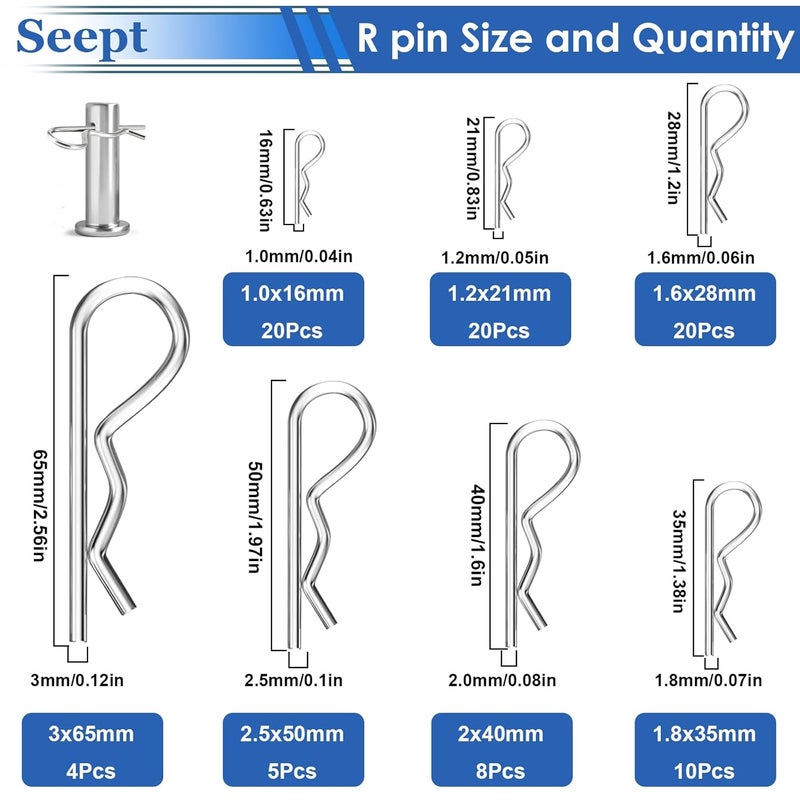 Seept Cotter Pins Assortment Kit 304 Stainless Steel Hitch Pin Clip Tractor Used for Hitch Pin Lock System Farm Tools and Tractor implements/Tractor Accessories/Parts - Image 3